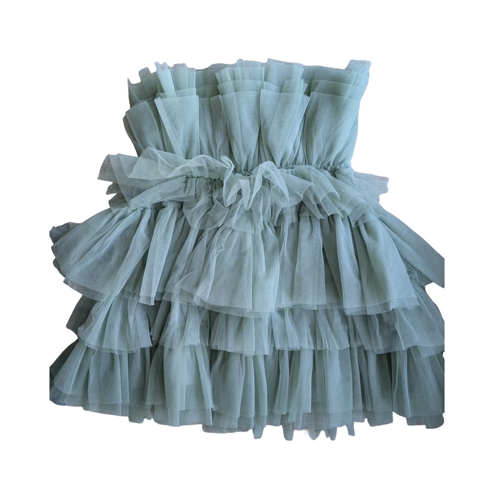 Altar'd State‎ Sage Green Tulle Tiered Strapless Ruffle Dress Small